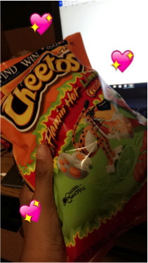 A portrait of the evening's spoils: Hot Cheetos Lime 